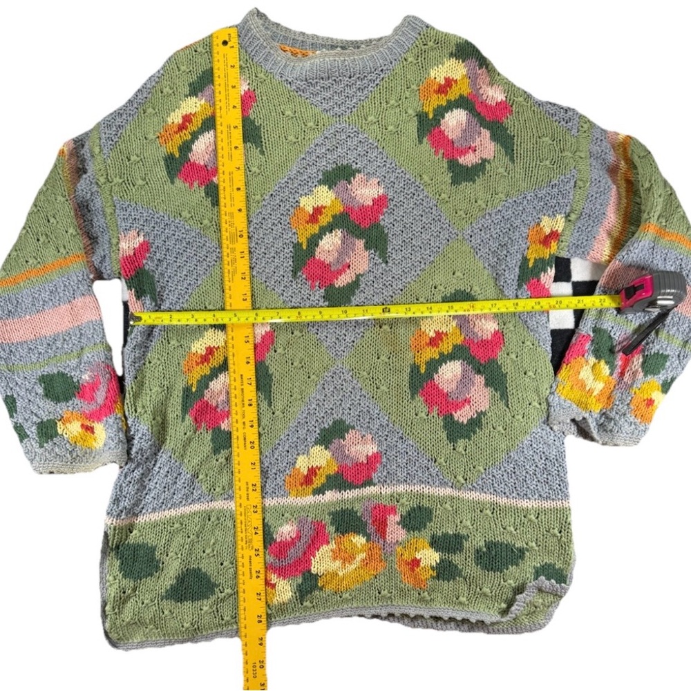 Vintage American Eagle Sweater Chunky Knit Women's Small Mulitcolor Pastel Flora - Picture 4 of 4